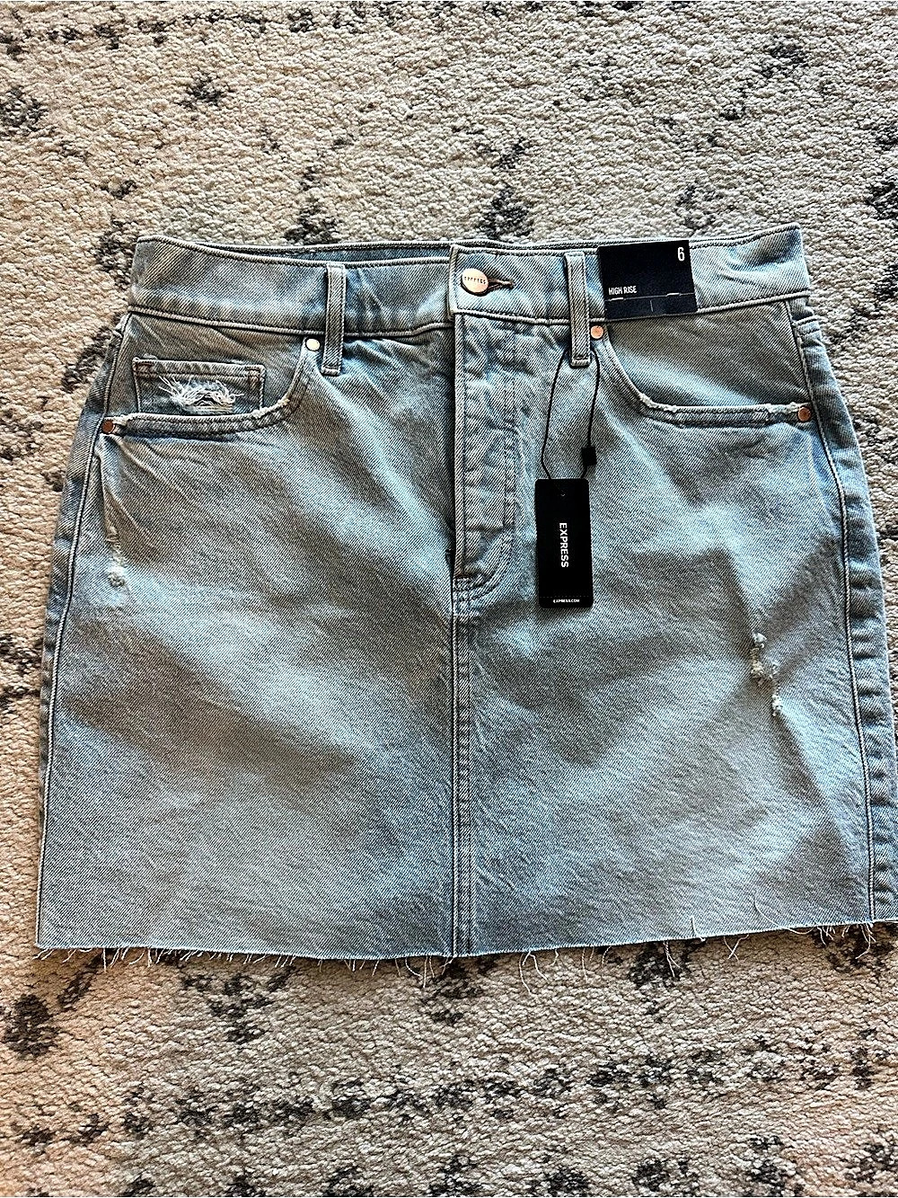NWT Express High Rise Denim Mini Skirt Blue Size 6